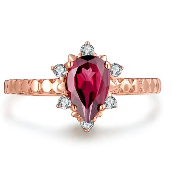 925 Sterling Silver Rose Gold Garnet Ring | Adjustable Wedding Band Size 7–9 - Picture 3 of 6